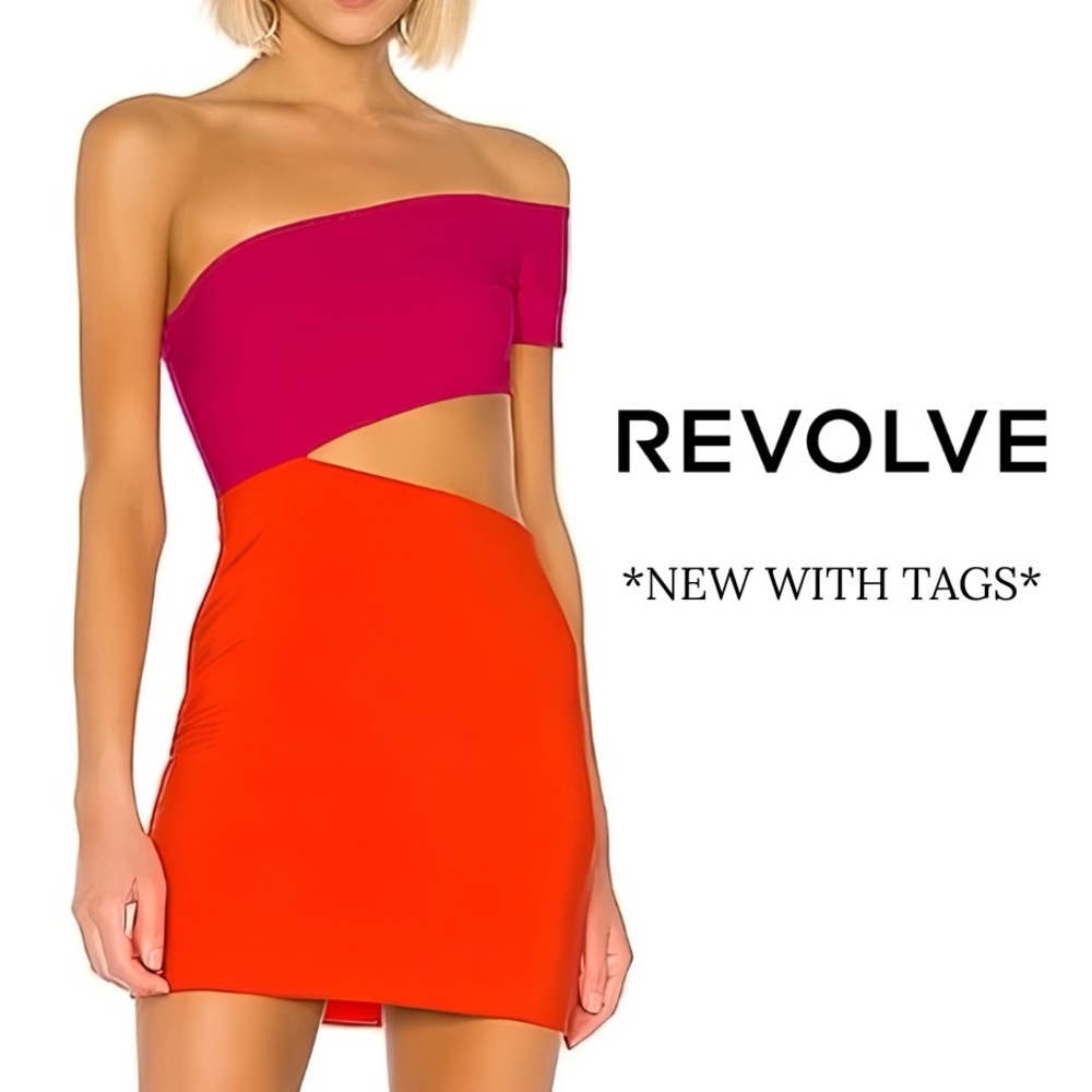 Lovers + Friends One-Shoulder Cutout Mini Dress in Magenta and Orange